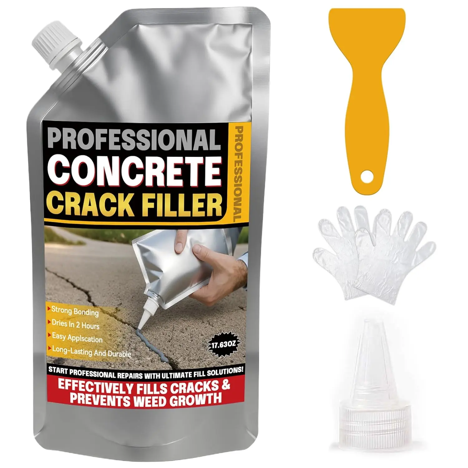 Concrete Crack Filler, 17.63Floz High Elasticity Liquid Cement Crack Filler, Self-Leveling  Repair Sealant for Driveway, Walkway, Patio, Hole, Indoor & Outdoor -Quick Drying, Permanent Fix