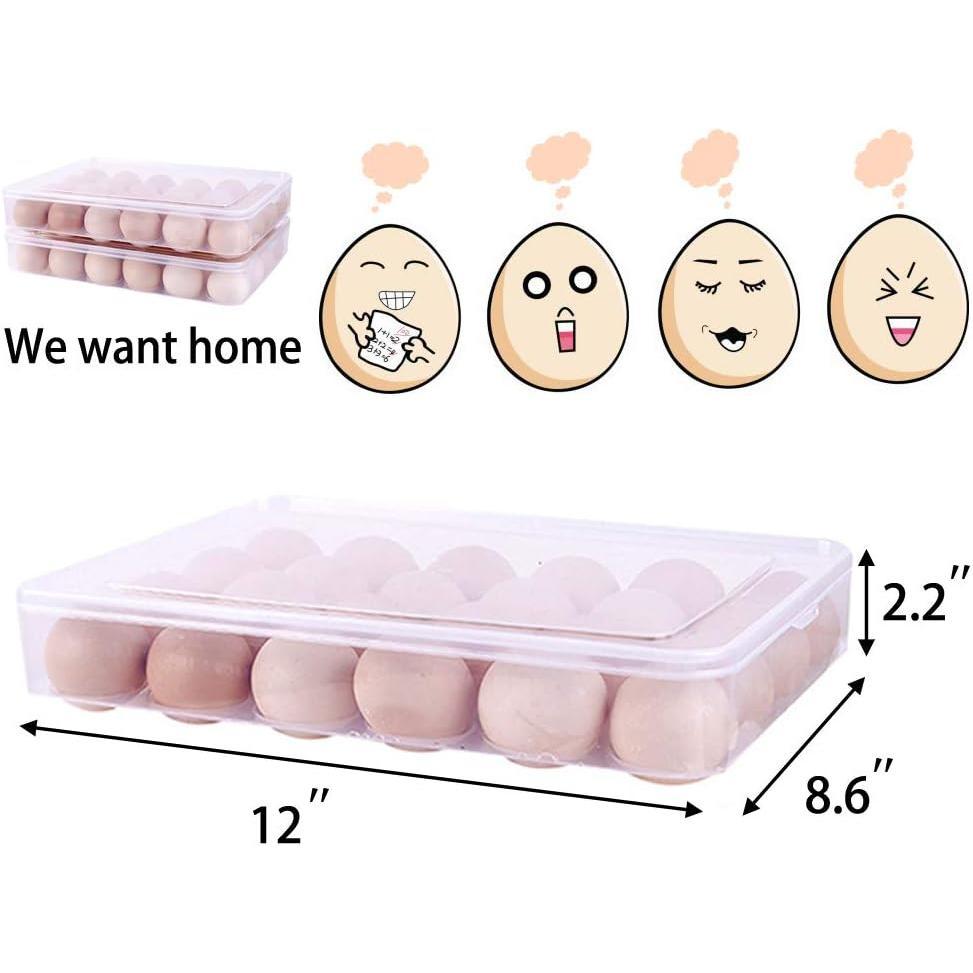 2 Pack Covered Egg Holders for Refrigerator,Clear 2X24 Deviled Egg Tray Storage Box Dispenser,Stackable Plastic Egg Cartons,Egg Holder Countertop(48 Eggs)