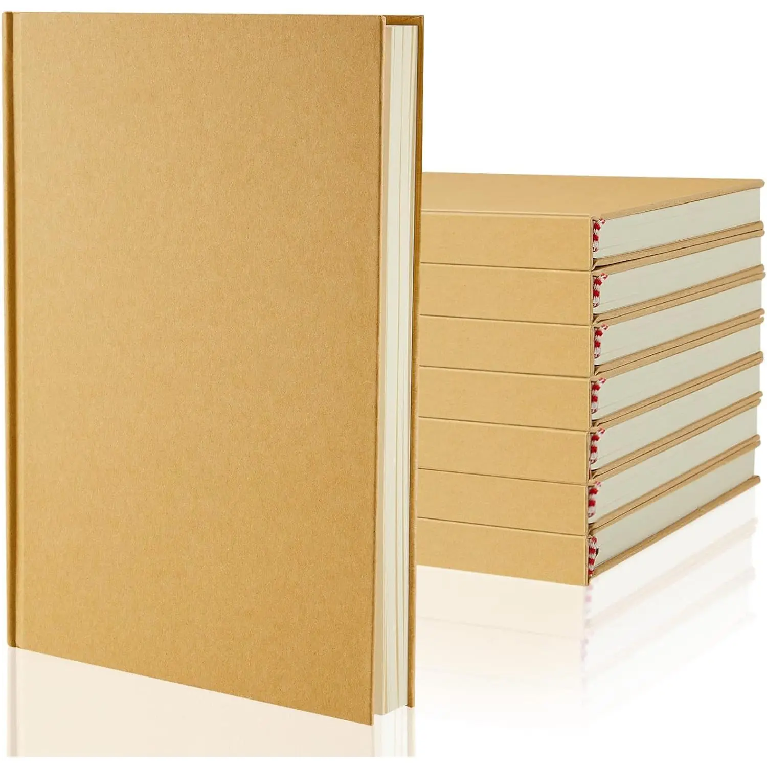 8-Count Modern A5 Hardcover Blank Cover Unlined Notebooks, Bulk Pack Office Stationery, 100 Sheets/200 Pages, 8.3x5.7in Brown Craft for Writing/Drawing, Student & Gift Use