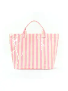 Striped Tote Bag High-Value Lightweight Handbag Commuter Large Capacity Portable Travel Shoulder Bag Casual Trendy Bag, Casual Style All Seasons Soft Commuter Tote