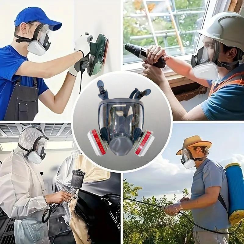 Silicone Upgrade Reusable Full Face Mask Anti-Toxic Mask Dustproof Gasproof Mask, 19-In-1 Filter Box, Protects Against Toxic Gases, Dust, Chemicals, Ideal for Painting, Sanding, Industrial Work