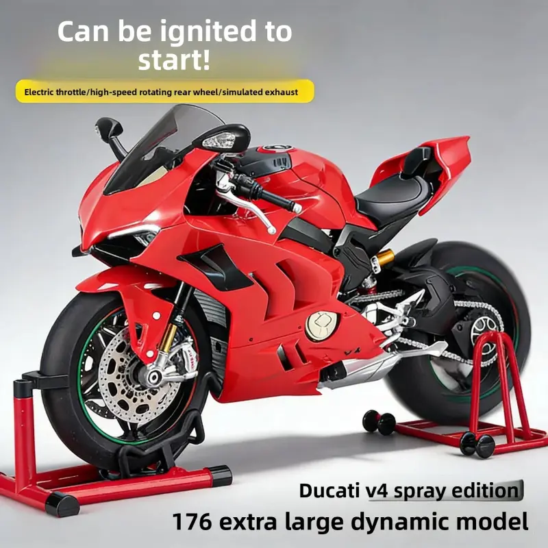 1:6 Ducati V4R Alloy Motorcycle Model with Engine Sound & Exhaust Spray Diecast Motorcycle Replica with Stand Collectible Toy for Home Decoration Motorcycle Fans Gift
