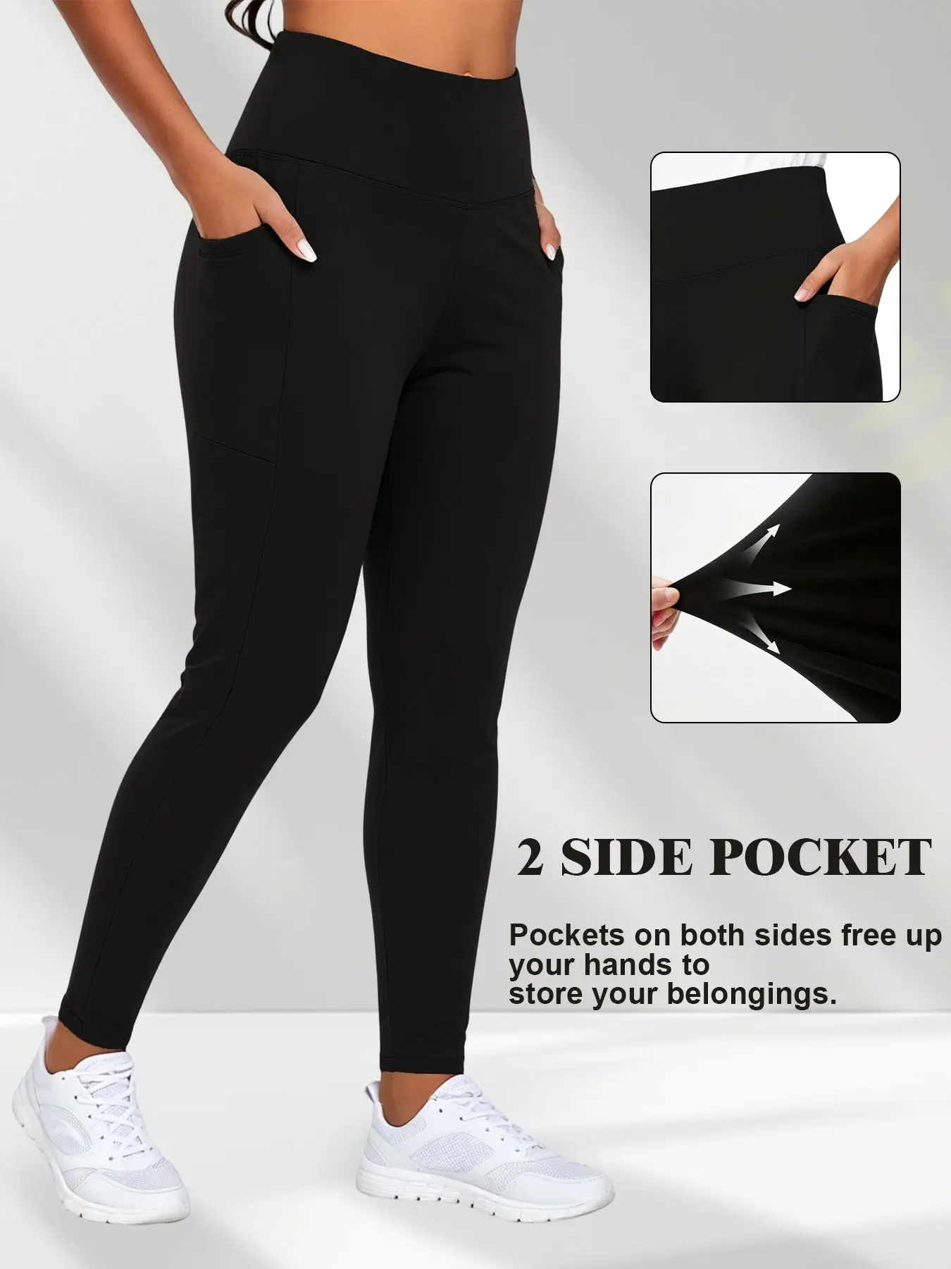 Plus Size High Waist Yoga Pants with Pockets, High Waisted Legging, Women's Tummy Control Tight Workout Leggings, Four Way Stretch Comfortable Fashion, High Waist Activewear, High Waist Sportswear