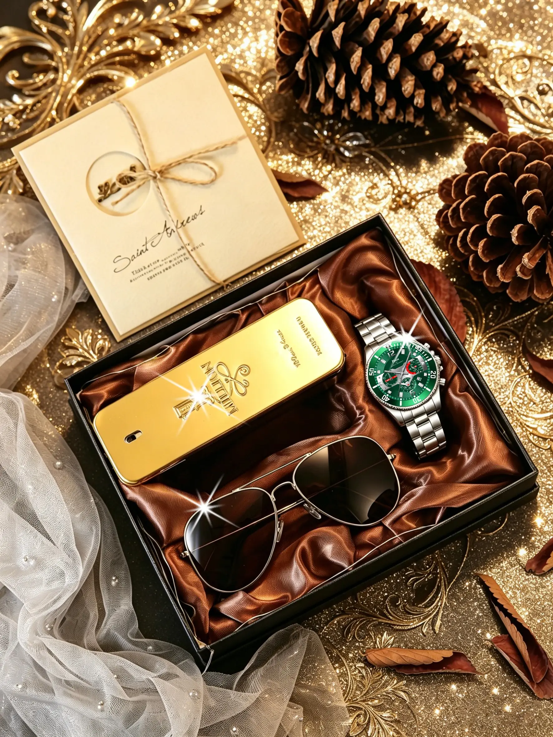 5pcs Luxury Business Men Gift Set, Dial Watch & Sunglasses Box, Perfect for Valentine's Day, Father's Day, Christmas, Graduation Gifts