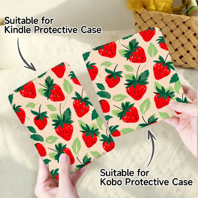 for Kindle/Kobo/Tolino Case, Durable Tablet Casing, Protective, Strawberry Print Design for New Kindle 11th (2019), Kindle 11th Gen (2022/2024), 6-Inch, 7-Inch Kindle Paperwhite 12th Gen Vision Color/Vision 6/Shine Color (2021/2024)