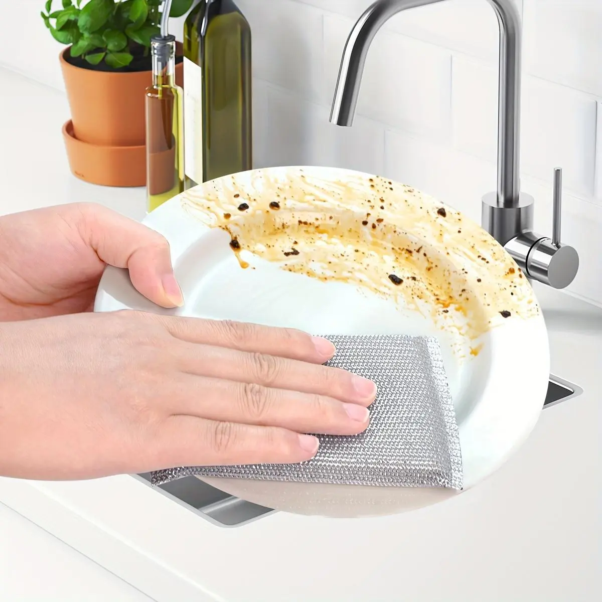 Large Silvery Multipurpose Magic Steel Wire Sponge Scouring Pad - Double-Sided, Non-Scratch Kitchen Cleaning Sponge Suitable for Dishes and Household Use, Durable Scrubbing Sponge for Kitchen Tools, Sponge Scrubber