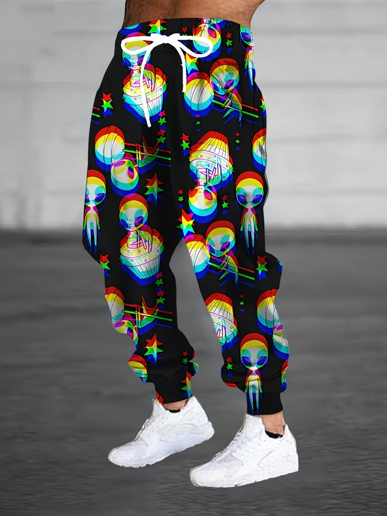 Men's 3D Alien Pattern Print Sweatpants, Casual Long Pants with Drawstring and Pockets, Comfortable Home Sleepwear, All Seasons