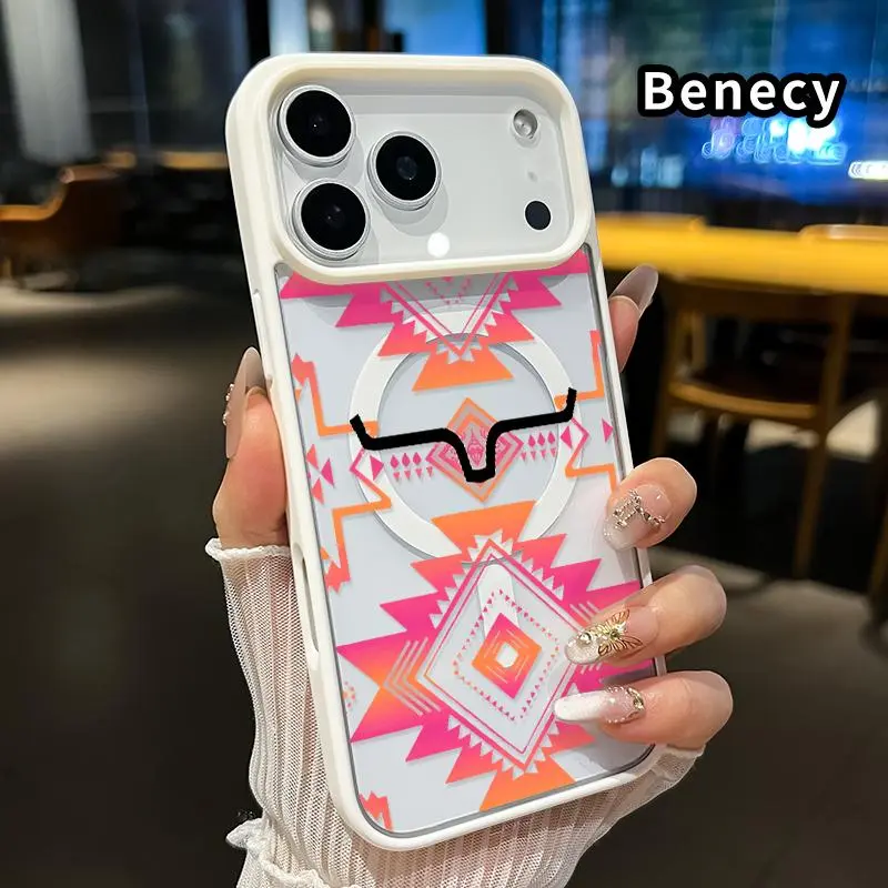 Magnetic Smartphone Case for iPhone 17/16 Pro Max Plus/15/14/13/12/11/Air/E - Geometric Tribal Dream Pattern, Non-Yellowing, Shockproof Soft Silicone Transparent Acrylic Cover, Handheld Cellphone Devices Protection, Wireless Charging Support, Casing, Acce