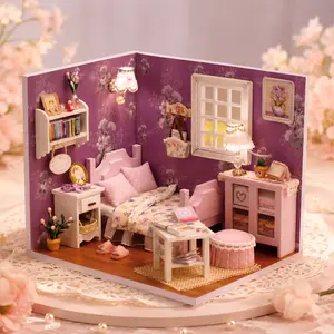 H-001 Sweet Sunshine Bedroom DIY House Kit, LED Light Miniature Toy House Model, Handmade Craft Gift, Requires Aaa Battery