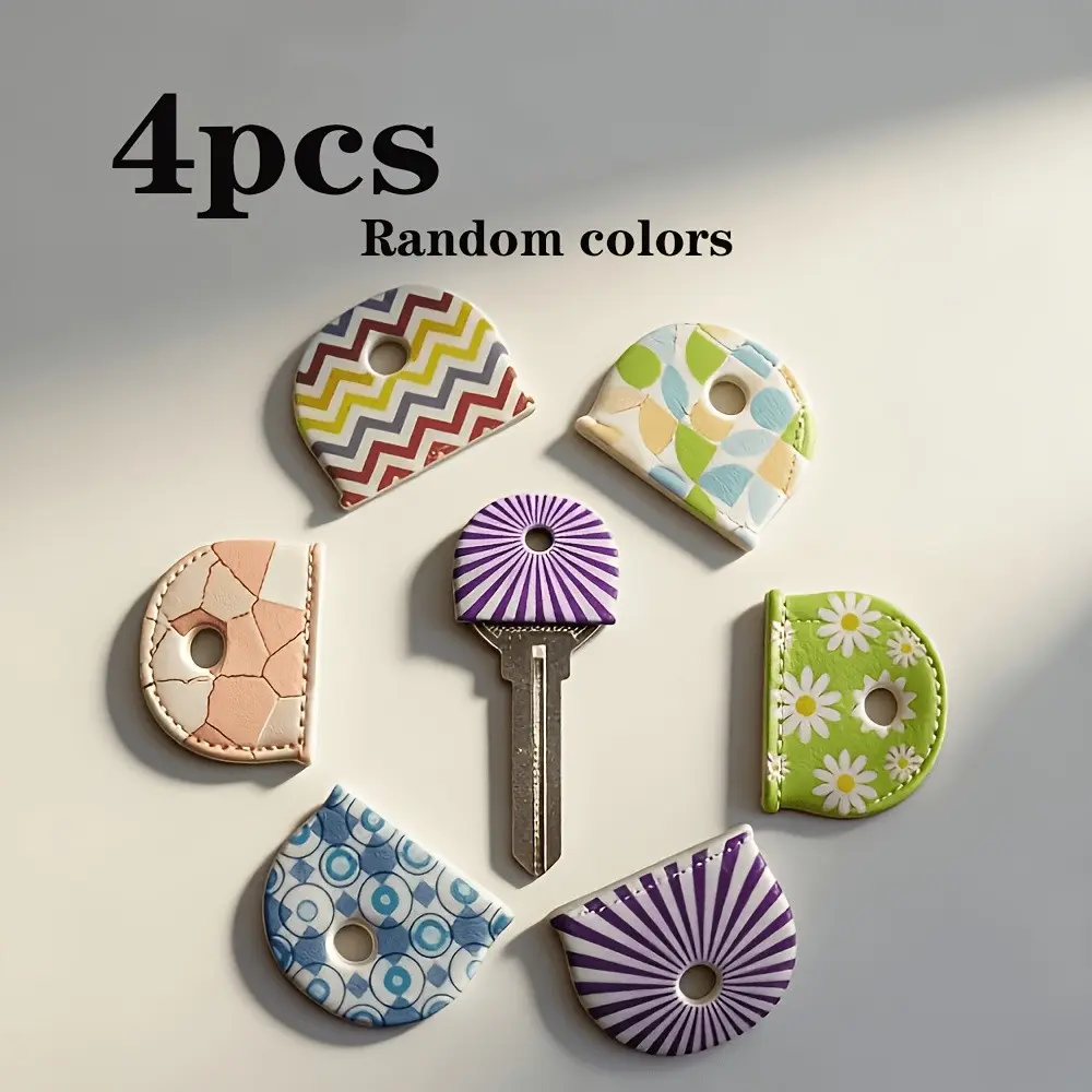 4pcs Random Colors Silicone Keycaps, Unique Designs Like Stripes, Flowers, Polka Dots, Colorful and Fun Keyboard Accessories