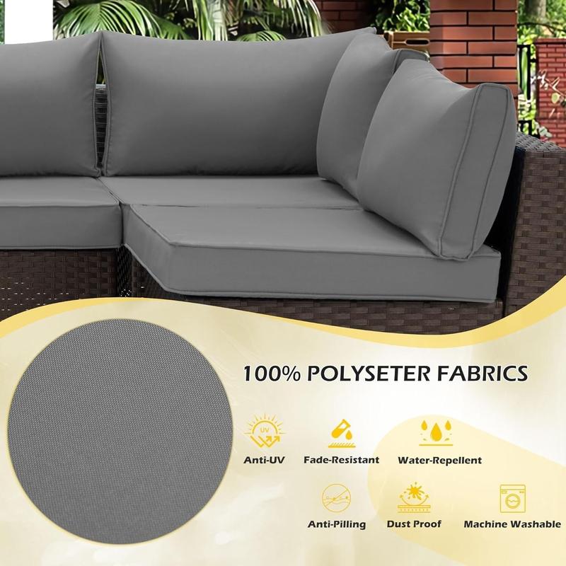 7-piece set Outdoor Replacement Cushions for Patio Furniture, Water-Repellent Sofa Cushions for 6-Seat Rattan Wicker Sectional Patio Conversation Sets, 14-Piece Cushions Set for Outdoor Couch