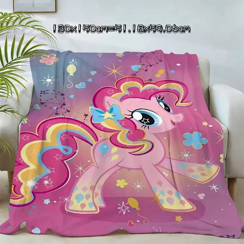 My Little Pony Pinkie Pie Flannel Throw Blanket Purple Pink Gradient Background Balloon Star Flower Sparkle Cartoon Print Soft Fleece Blanket Little Girls Nursery Bedroom Sofa Decor Gift for MLP Cartoon Fans