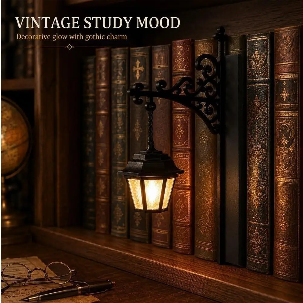 Vintage Magic Reading Lamp, Resin Library Lantern Bookend Light, Portable Book Nook Desk Lighting, Retro Bookshelf Decor Lamp