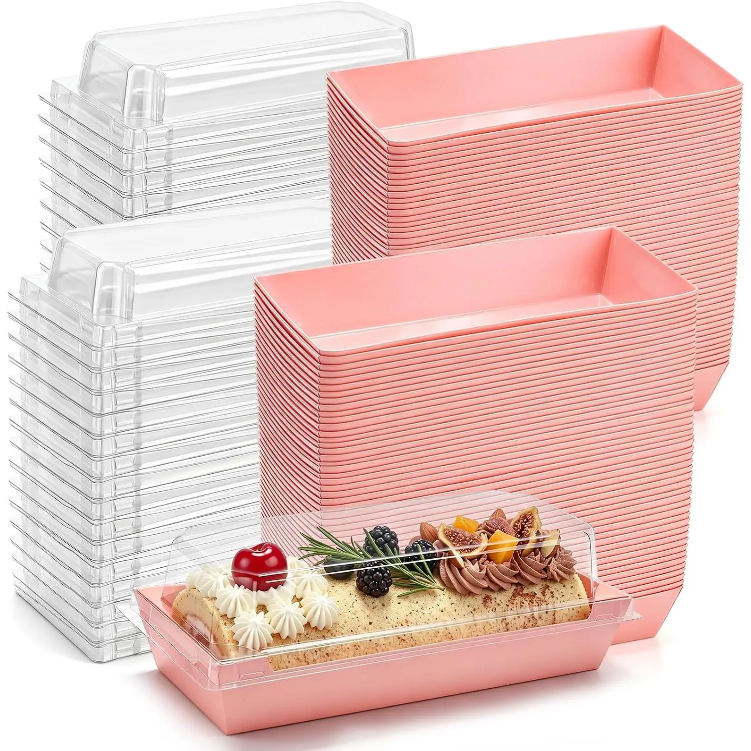 100 count  Paper Charcuterie Boxes with Lid Rectangle  Box | 7.8" × 3.7" × 2.4" Cardboard Sandwich Dessert Containers for Bakery, Donuts, Cookies, Strawberry