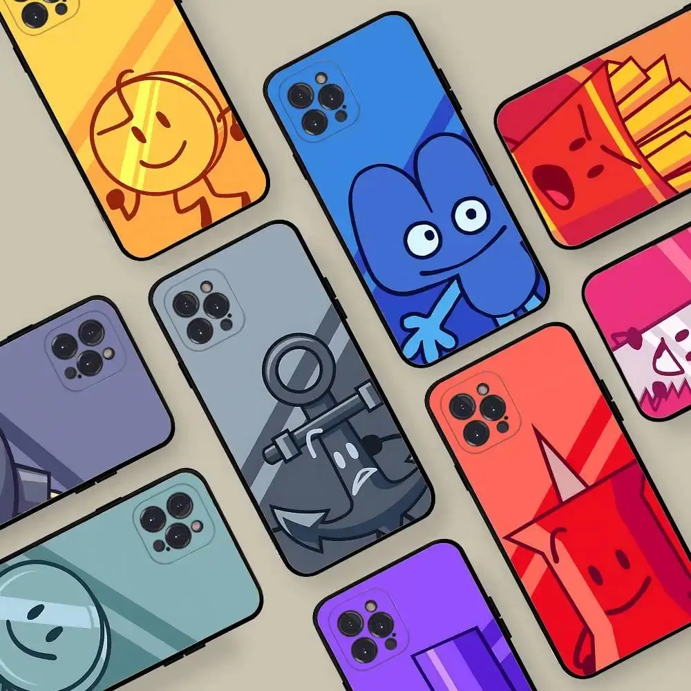 B-BFDI Inspired Battle for Dream Island Cartoon Phone Case, Simplicity Black TPU Soft Shockproof Cover Designed for iPhone 11-17 Pro Max/Plus & Samsung Galaxy S23-S25