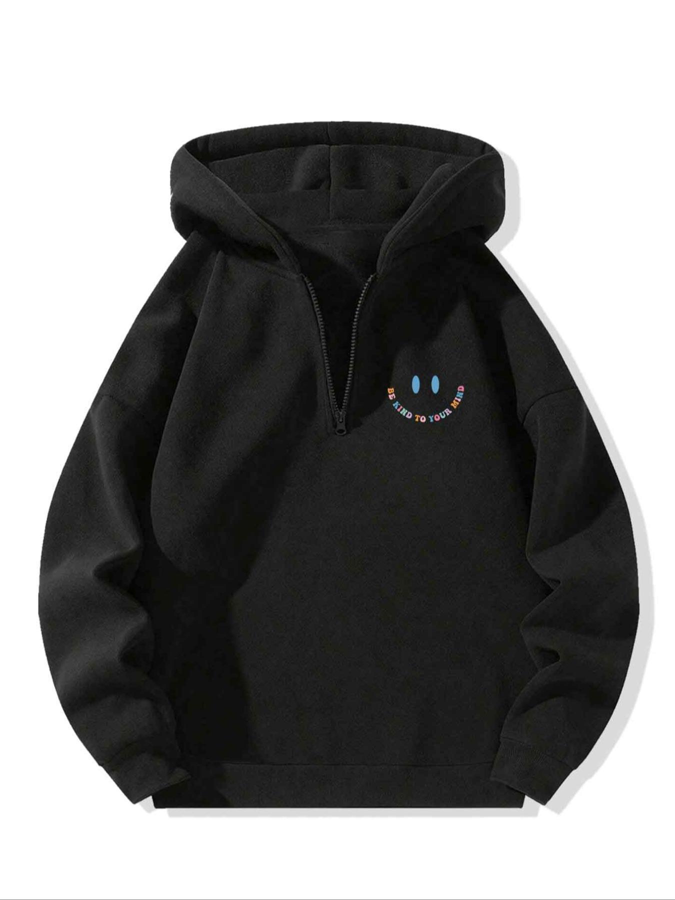 Women's Letter Print Half Zip Up Drop Shoulder Hoodie, Fashion Casual Hooded Sweatshirt for Daily Holiday Outdoor Wear, Women Clothing for Fall & Winter, Casual Pullover Hoodie