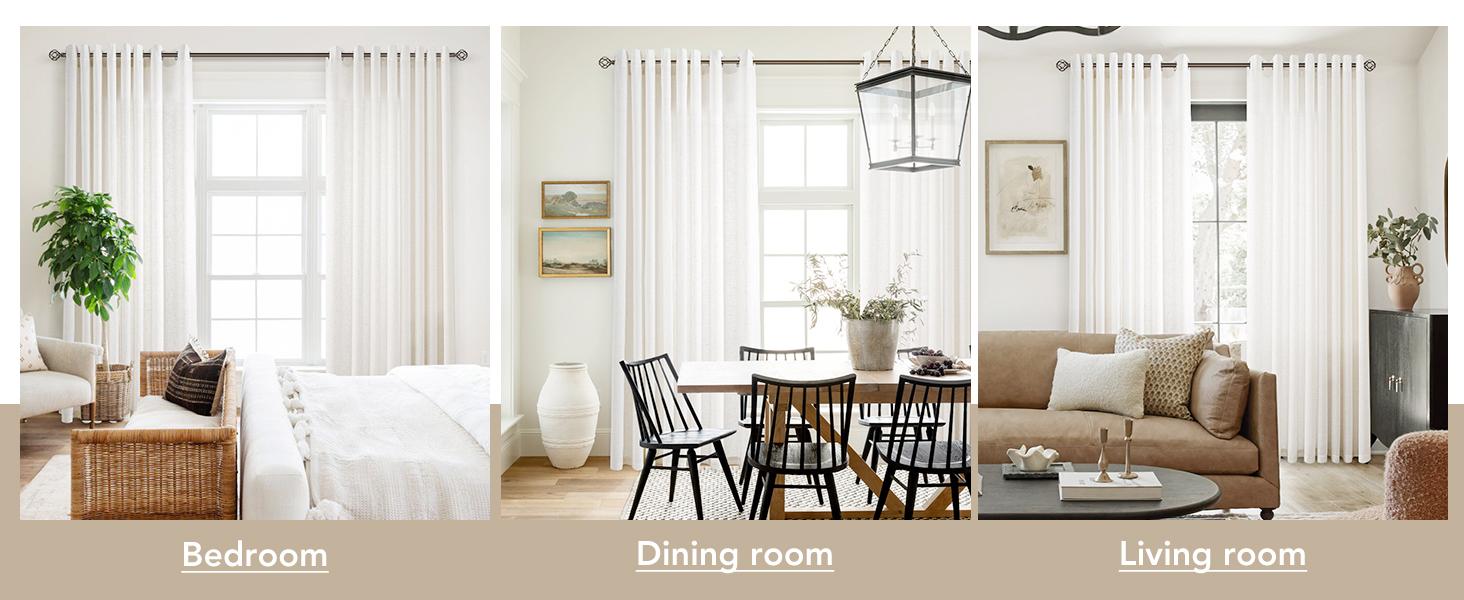 Extra Wide 100 inch Linen Curtains for Living Room Divider Light Filtering Semi Sheer Patio Curtain for Sliding Door Natural Coastal Decor Sunroom Floor to Ceiling Window Drapes Panels 100" Wide