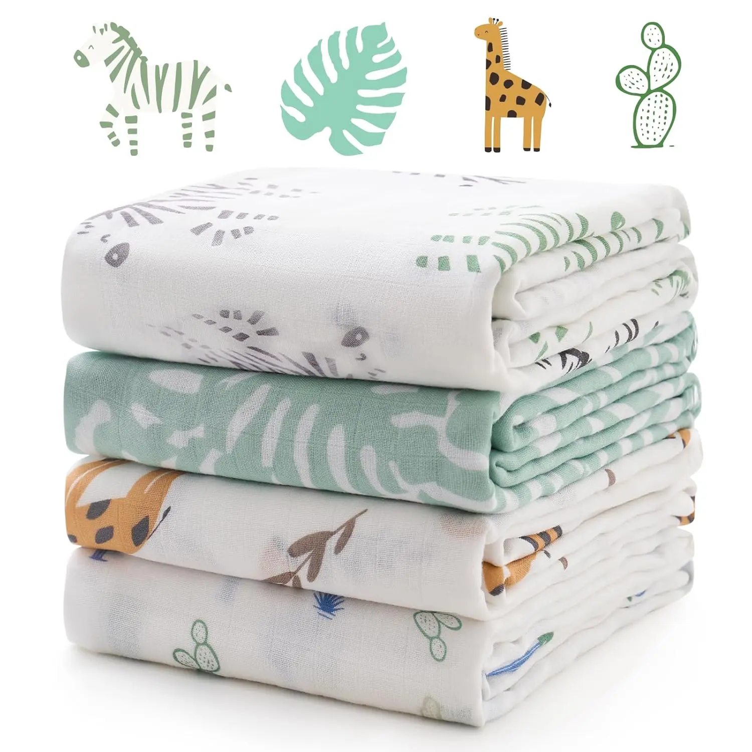 Muslin Swaddle Blankets, 4-Pack Breathable and Skin-Friendly Receiving Blankets  Boys, Best Wishes Swaddle Blanket Shower Gifts & Baby Registry Essentials, Large 47"x47", Bravery