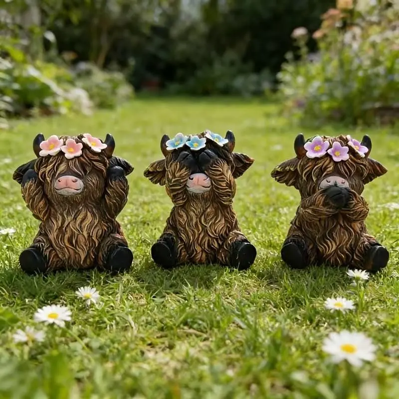 Rural retro style mini calf statue set of three pieces for tabletop decoration. Exquisite animal sculpture handicraft. Suitable for setting the atmosphere of Thanksgiving, Halloween, and Christmas. Can be placed in living room, bedroom bookshelf, office,