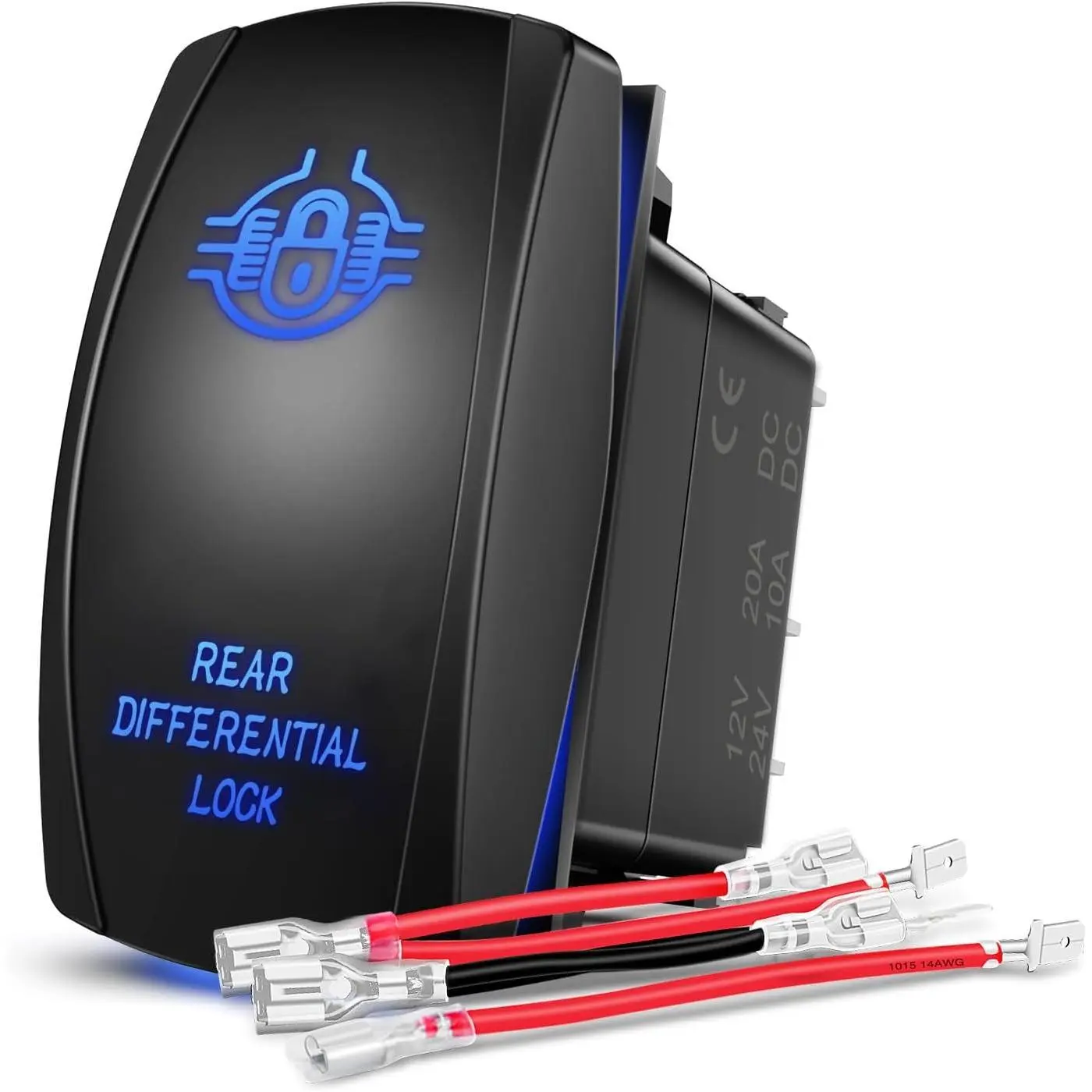 Nilight 5-Pin SPST Rear Differential Lock Rocker Switch with LED Lights, 20A/12V 10A/24V Blue Laser On-Off, Durable Easy-Install Switch-Included Jumper Wires Set for Outdoors Cars, Trucks, ATVs