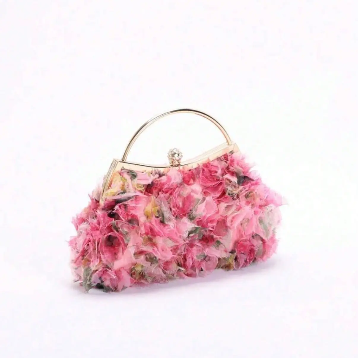 1pc Handmade Colorful Mesh Embroidered Rhinestone Clasp Clutch Bag, Elegant Lady's Evening Handbag with Chain Strap, Bridal Clutch Suitable for Party, Ball, Wedding, Luxury Socialite Style (The Floral Pattern Placement May Vary Randomly)
