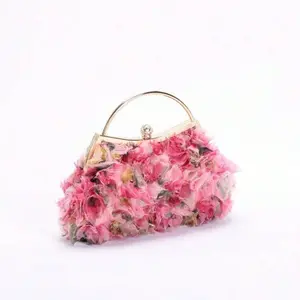 1pc Handmade Colorful Mesh Embroidered Rhinestone Clasp Clutch Bag, Elegant Lady's Evening Handbag with Chain Strap, Bridal Clutch Suitable for Party, Ball, Wedding, Luxury Socialite Style (The Floral Pattern Placement May Vary Randomly)