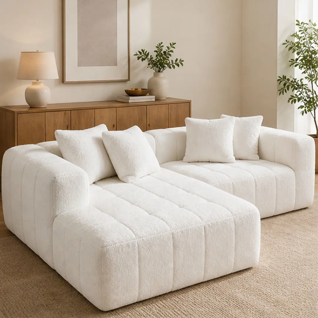ARCH Modular L-Shape Chaise Cloud Boneless Sofa - Modern Minimalist Upholstered 4-Seat Comfy Couch with Modular Freedom, Deep Seats, Foam+Springs, No Assembly, 108"W x 69.3"D x 38.5"H White Indoor Living Room Minimalist Home Decor Furniture, Modern Uphols