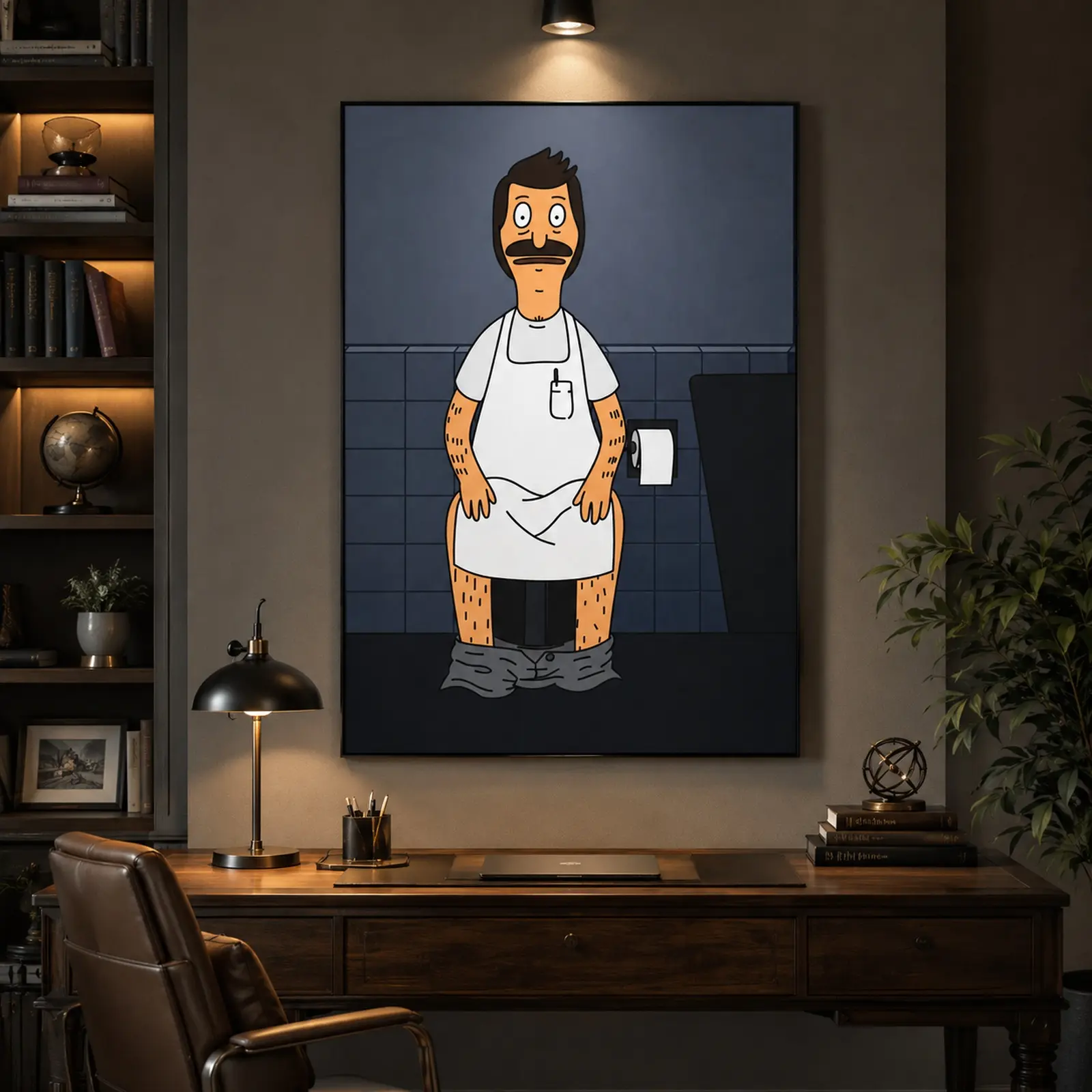 1PC Bob's Burgers Belcher Bathroom Scene Framed Canvas Print, Funny Show Wall Art with Bob's Burgers Characters, Ready-to-Hang Living Room and Bathroom Decor, Abstract Face Artwork, Cartoon Poster, Sitcom Decor, Fan Gift, Man Cave Art, Toilet Humor