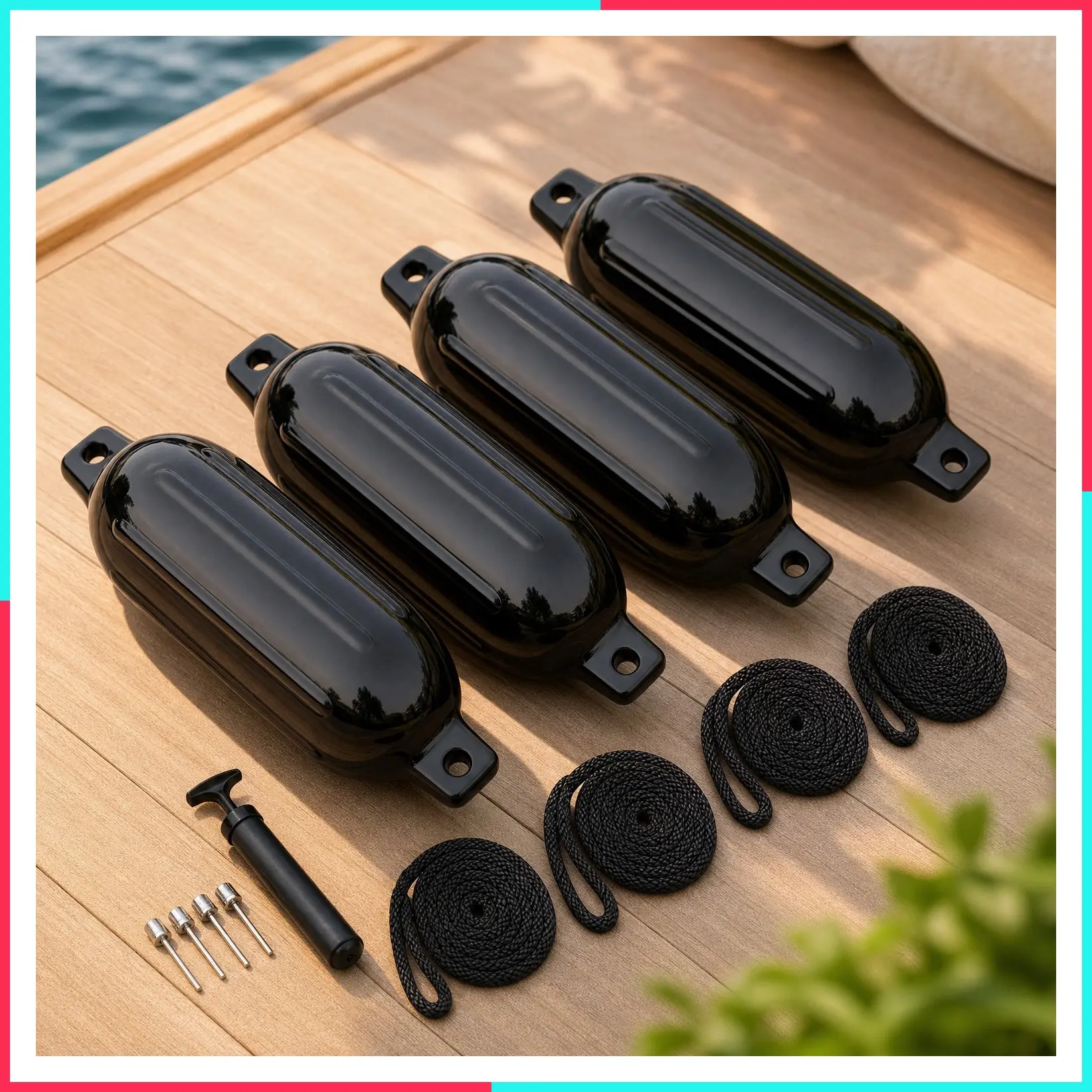 Inflatable Boat Fenders Bumpers for 15-35ft Boats, 4 Pack with 4 Ropes, Docking Protection for Pontoon, Bass and Jon Boats