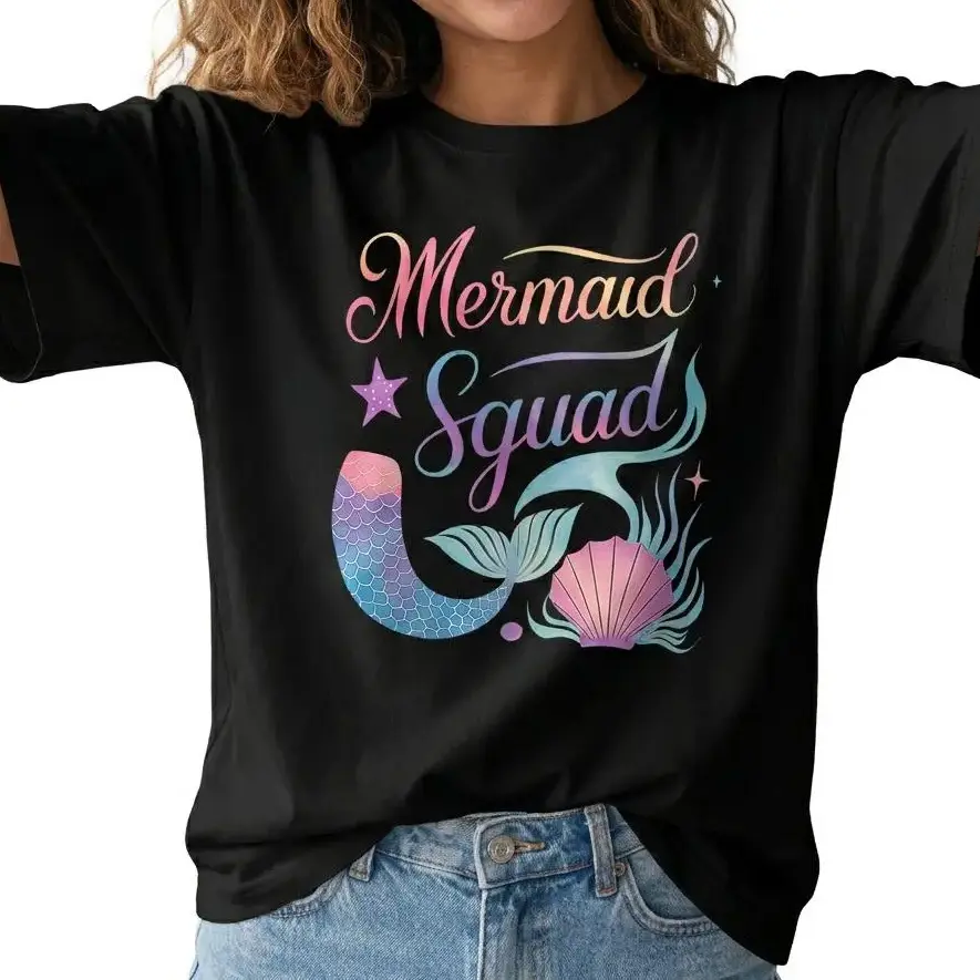 Mermaid Squad Shirt Women Plus Size Beach Vacation Graphic Tee