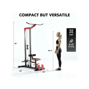 Fitness equipment, equipped with a high-level pull-down machine, high-level rowing machine, high-low pulley station, reversible foot pedals, and an abdominal exercise strap for home gym barbell clamps
