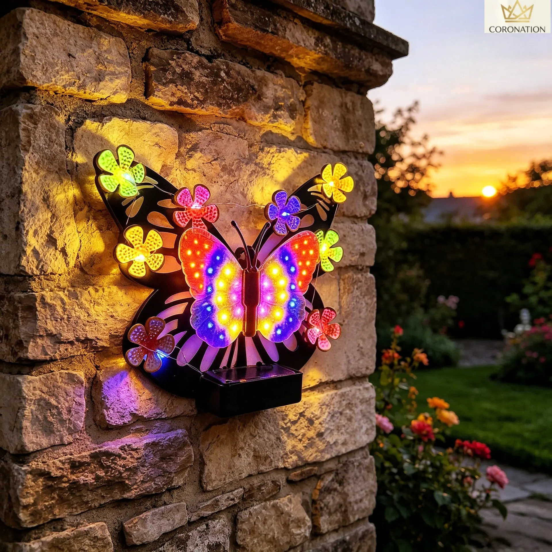 Solar Butterfly Wall Light Outdoor Waterproof Garden Decor, Aesthetic Solar Landscape Lighting, Auto On/Off LED Fence Patio Yard Lamp, Decorative Villa Courtyard Wall Sconce for Backyard, Walkway & Porch