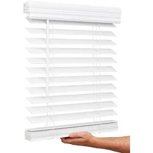 Cordless 2 Inch Faux Wood Blind, 23" Wide x 36" Long Smooth Bright White Blinds & Shades for Indoor Windows