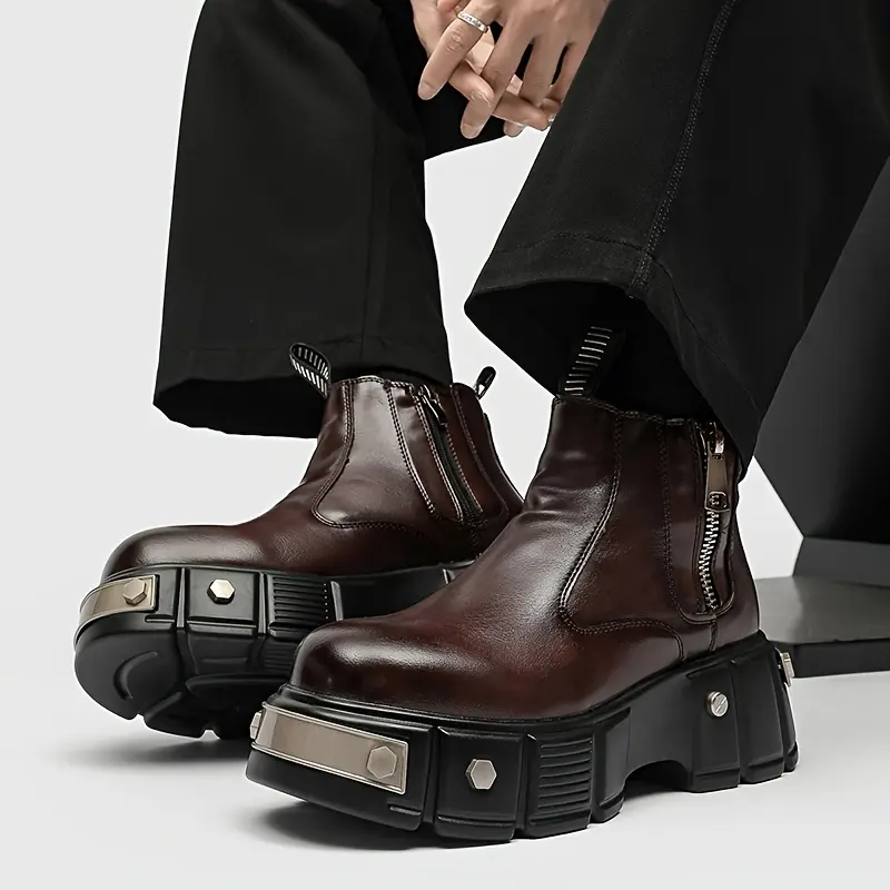BDHJYDB Trendy Men'S Thick-Soled Chelsea Boots with a Height-Increasing Design, Featuring a Punk Style And Side Zipper, New Arrival