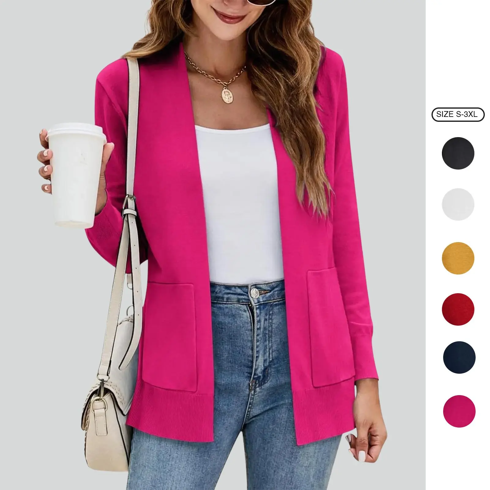 Imily Bela Womens Cardigan Sweater Long Sleeve Open Front Knit Cardigan Sweater with Pockets