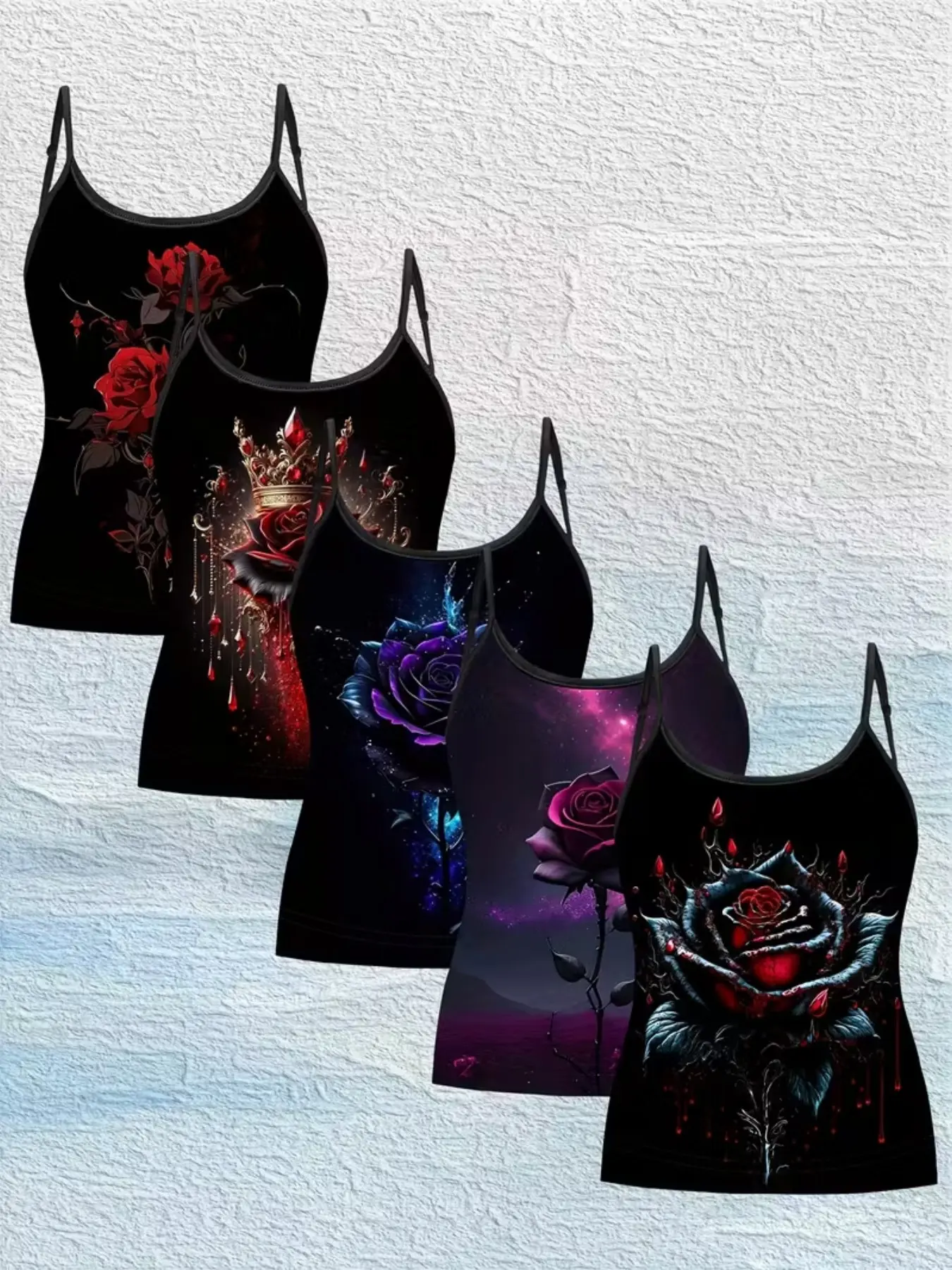 5 Piece Set Cool Quote Printed Tank Tops, European Style Funny Fashion Vest, Trendy Women's Casual Strap Top for All Seasons