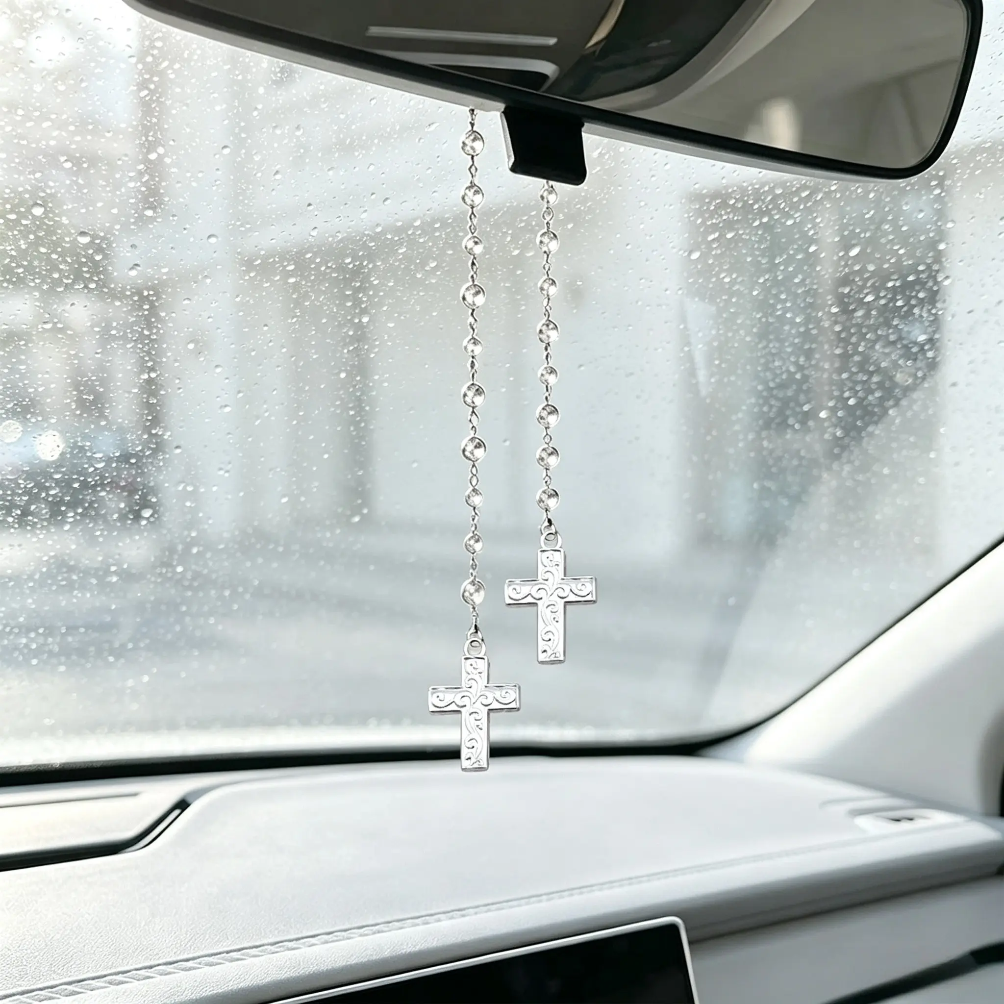 Vintage Cross Car Dashboard Accessory, Steering Wheel Pendant Chain, Retro Automotive Decor, Car Interior Accessories, Single Piece, No Ca Prop 65
