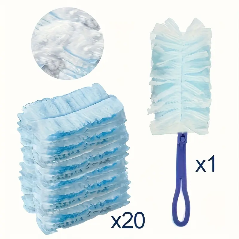 1 Handle with 20 Replacement Heads Disposable Static Duster, Electrostatic Feather Duster for Household Cleaning, Desktop Gap Dust Removal, Car Interior & Pet Hair Cleaning