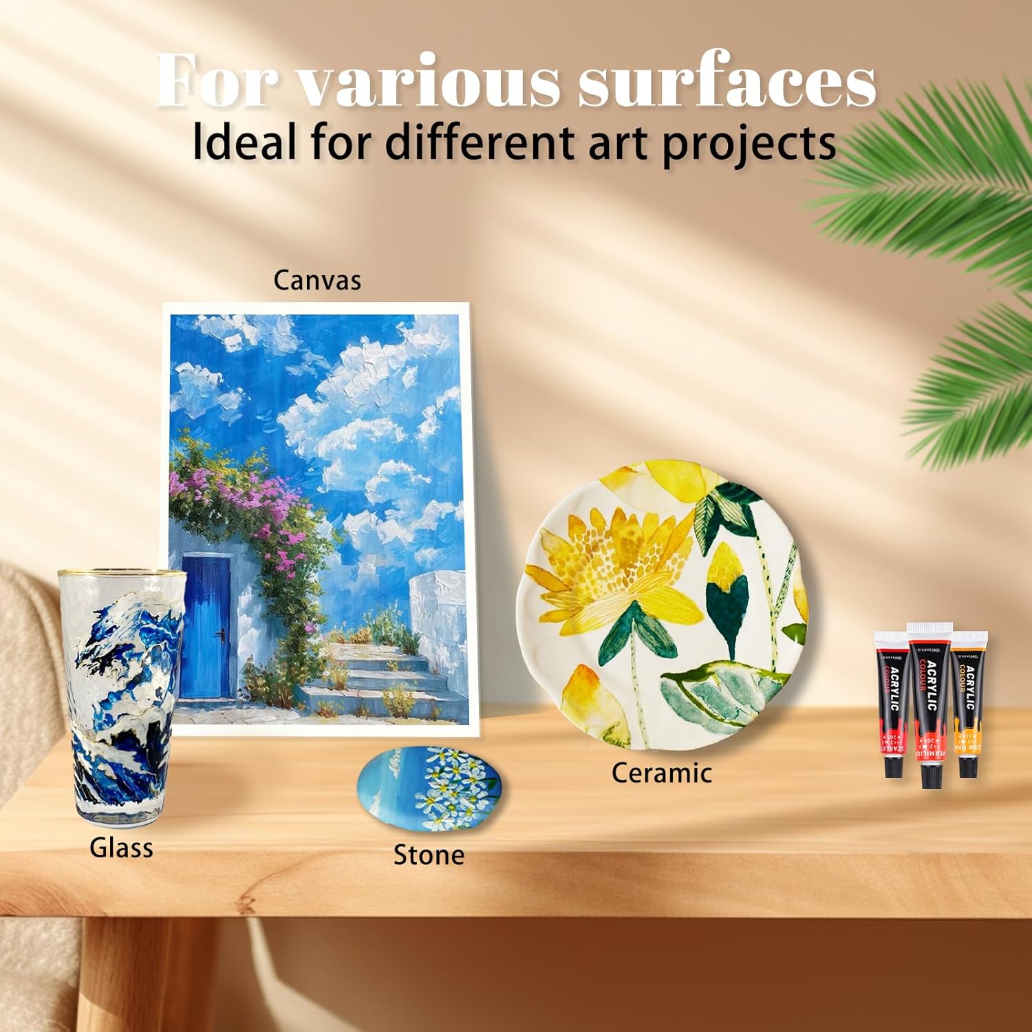 Acrylic Paint Set, 1 Box 12/24 Colors Colorful Acrylic Paint Set with 6 Brushes & 1 Palette, Acrylic Crafts Paint Kit for Student, Beginners, Crafts Art Supplies