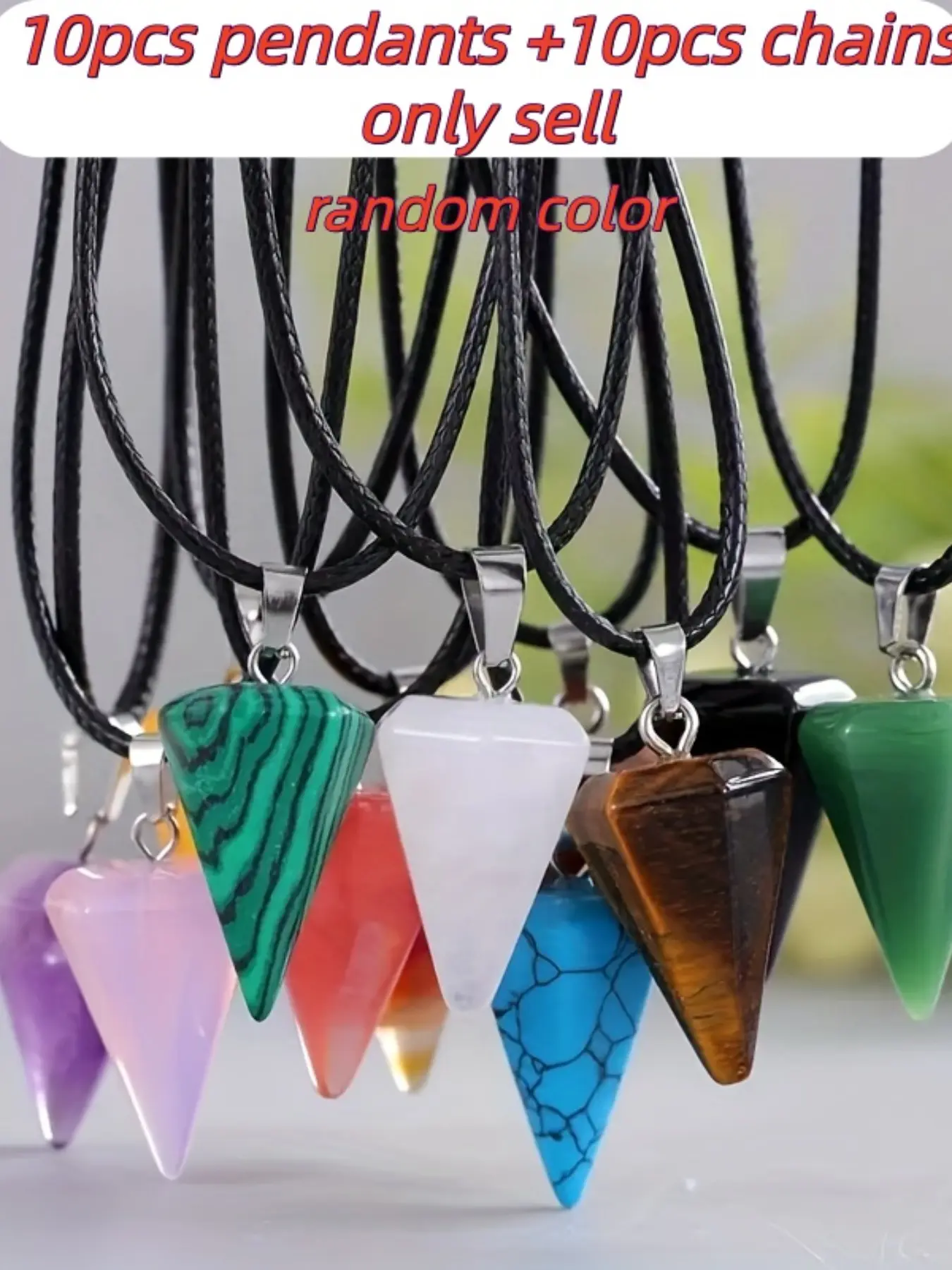 20-Piece Hexagonal Pyramid Crystal Pendant Set, Random Colors, Leather-Look Chain, Boho Style, Decorative Necklace, Perfect for Home Decor & Gifts