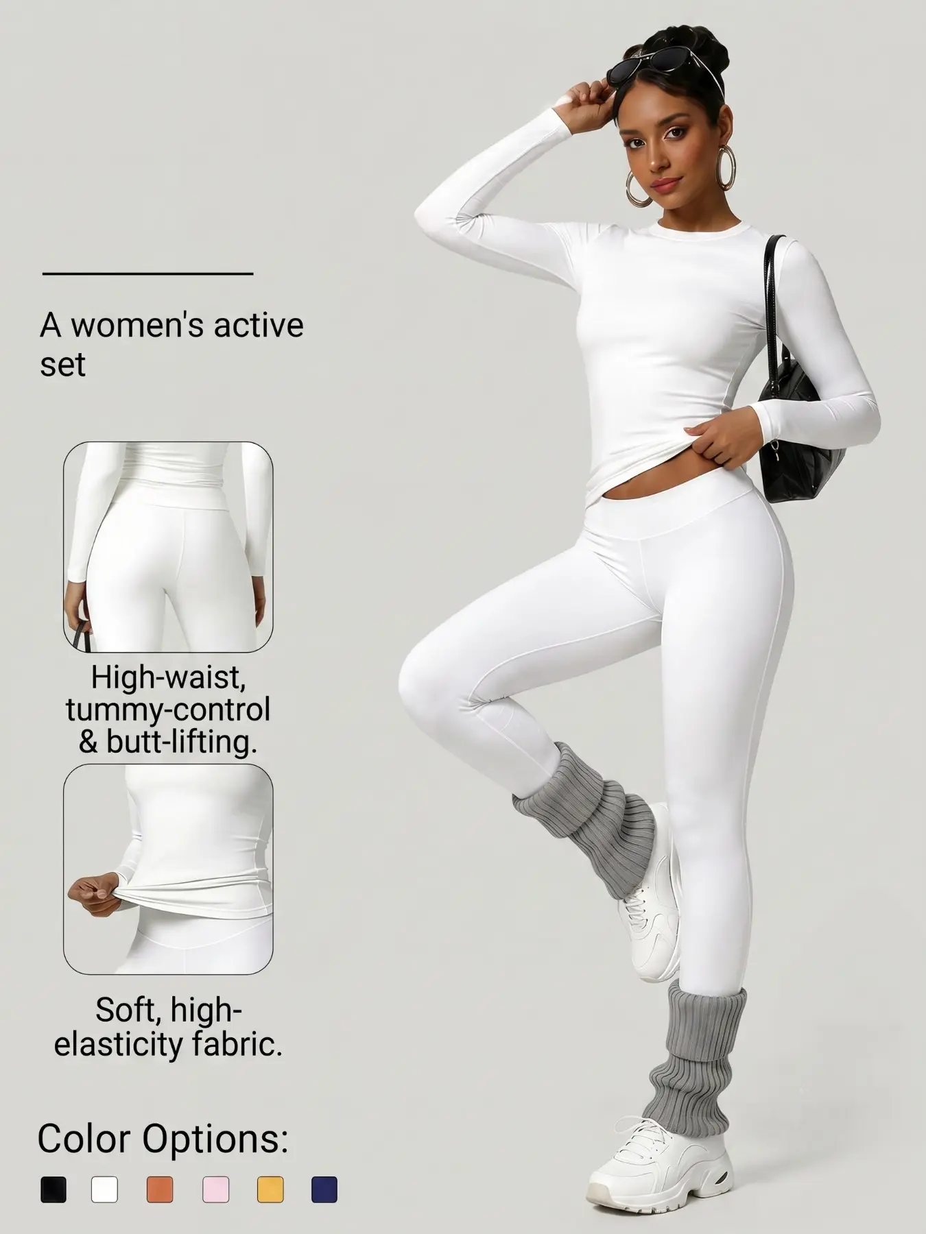 Women's Basic Two-Piece Set Long Sleeve Top and Pants, Comfortable Round Neck T-Shirt + High Waist Slimming Leggings, Fall & Winter Casual Wear Clothes