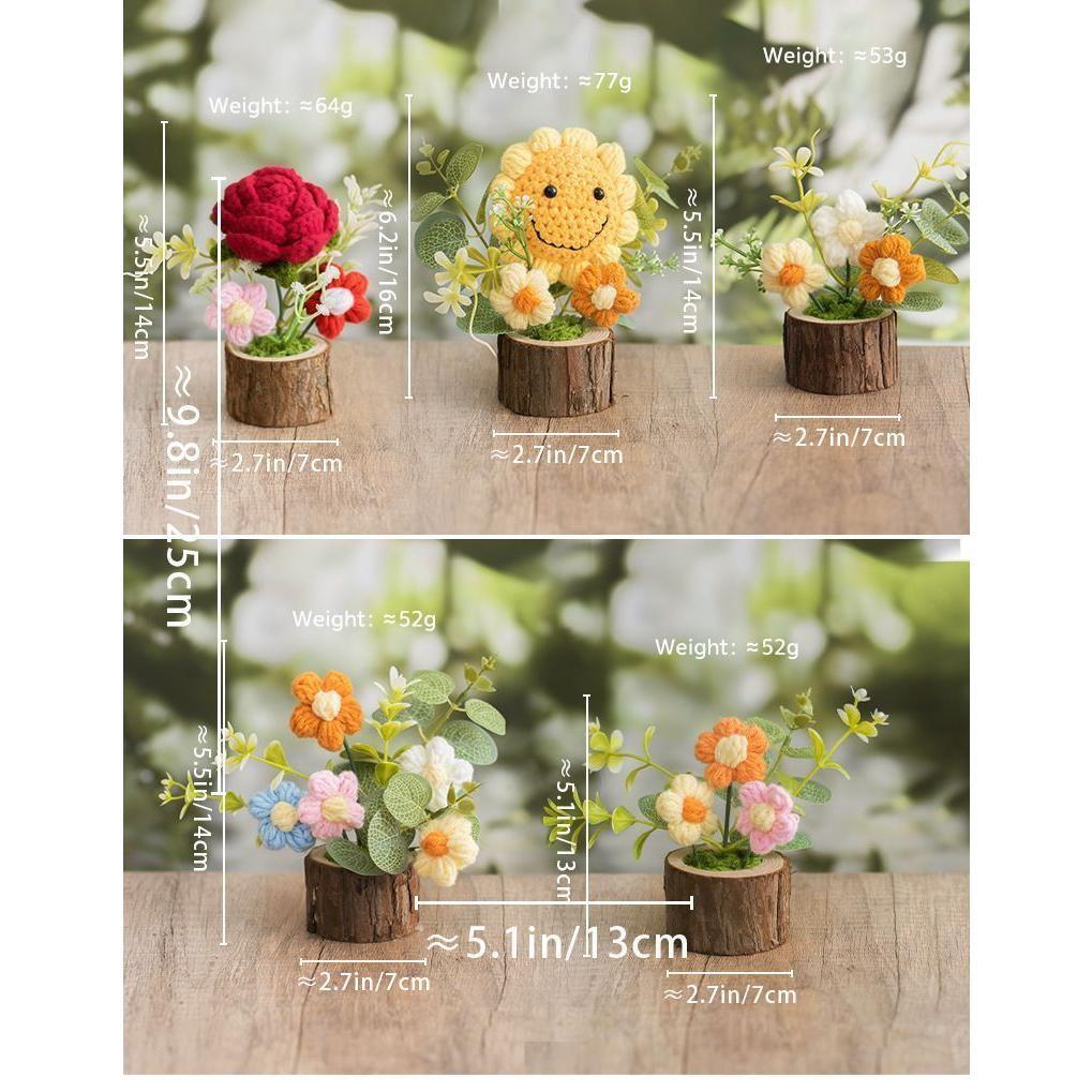 Finished Hand-Woven Potted Plant Yarn Crochet Sunflower Bouquet Handmade Gift Home Decor Knitted Artificial Flower