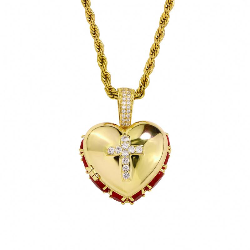 18K Gold Plated Heart Photo Locket Necklace for Women Men, 5A Zircon Multi Layer Pendant, Cross Charm Necklace, DIY Picture Locket, Personalized Photo Necklace, Vintage Love Jewelry, Couple Necklace Gift, Memorial Keepsake Necklace, Birthday Gift