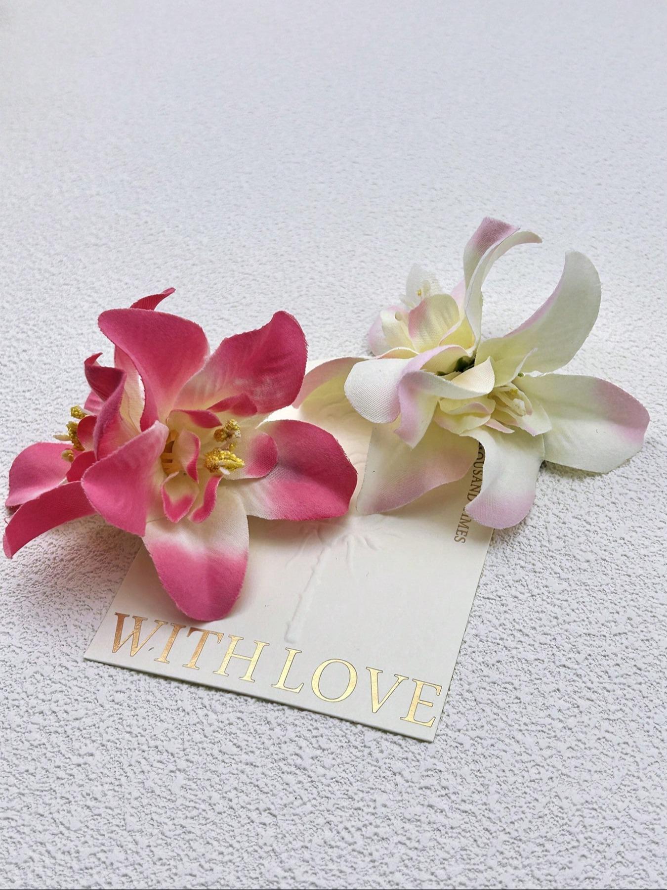 Boho Style Ombre Orchid Design Hair Clip Set, Elegant Flower Decor Hair Accessories for Women & Girls, Minimalist Headwear Suitable for Thick Hair