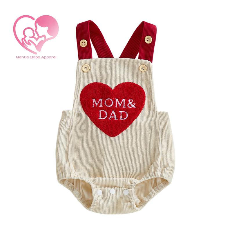 GBA Infant Baby Boy Girl Valentine's Romper Sleeveless Cute Heart Letters Embroidery Bubble Jumpsuit Spring Summer 0-18 Months