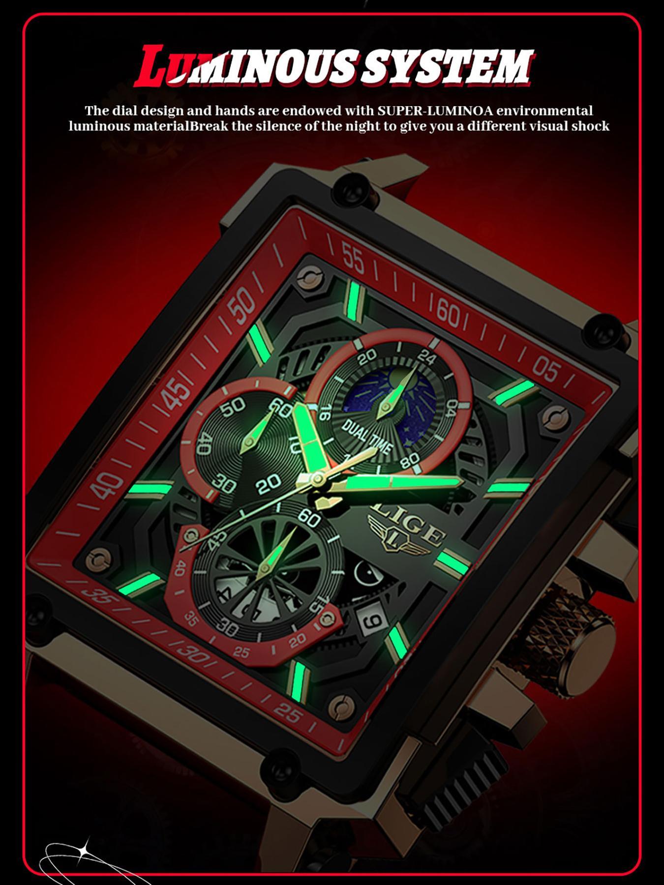 Men's Business Fashion Square Dial Quartz Watch, Fashion Luminous Waterproof Watch for Party, Daily Clothing Decor, Fashionable Stylish Watch, Trendy All-match & Exquisite Watch for Birthday Gift with Box, Business Fashion Watches