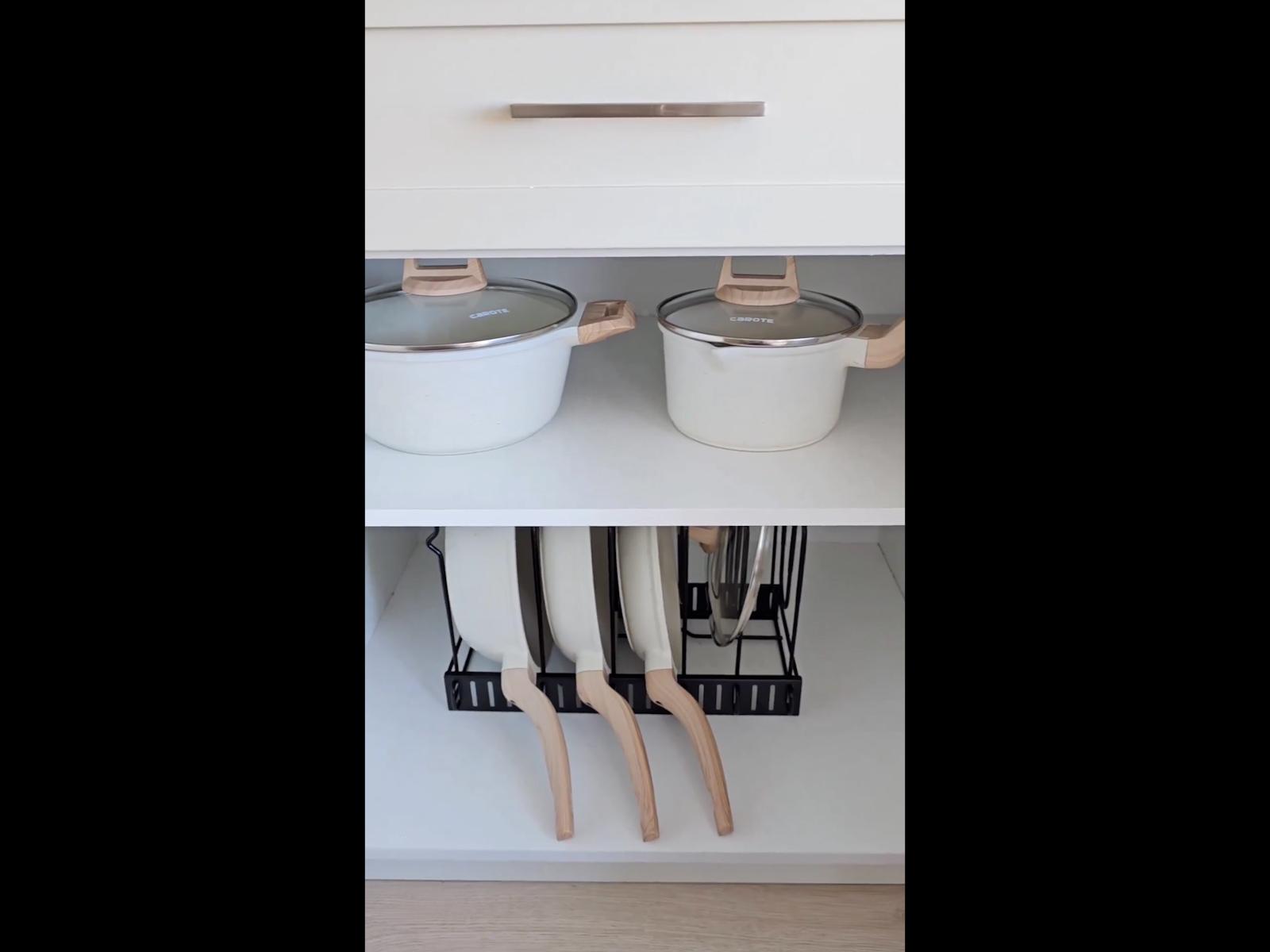 Pots and Pans Organizer for Cabinet 16.61 Height, 8 Tier Pot Organizers Rack with 3 DIY Methods, Adjustable Pan Organizer under Cabinet Kitchen Organization and Storage Pots and Pans Organizer for Cabinet 16.61 Height, 8 Tier Pot Organizers Rack with 3 DIY Methods, Adjustable Pan Organizer under Cabinet Kitchen Organization and Storage