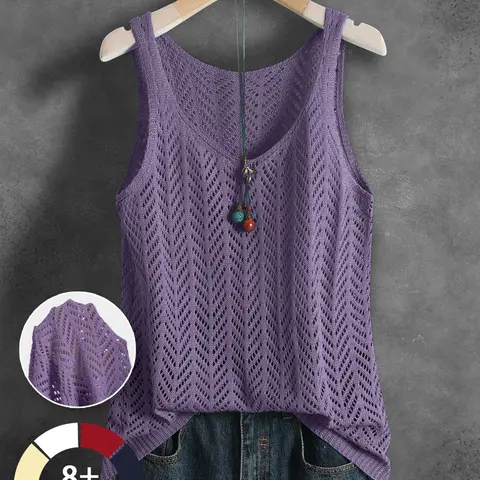 Women's Rhombus Knitwear Knitting Sheer Breathable Lightweight Loose Fit Basic Sleeveless Tops, Vintage Casual Leisure Minimalist Style, Versatile for Travel, Sports, Festivals, Daily Wear, Summer & All Seasons