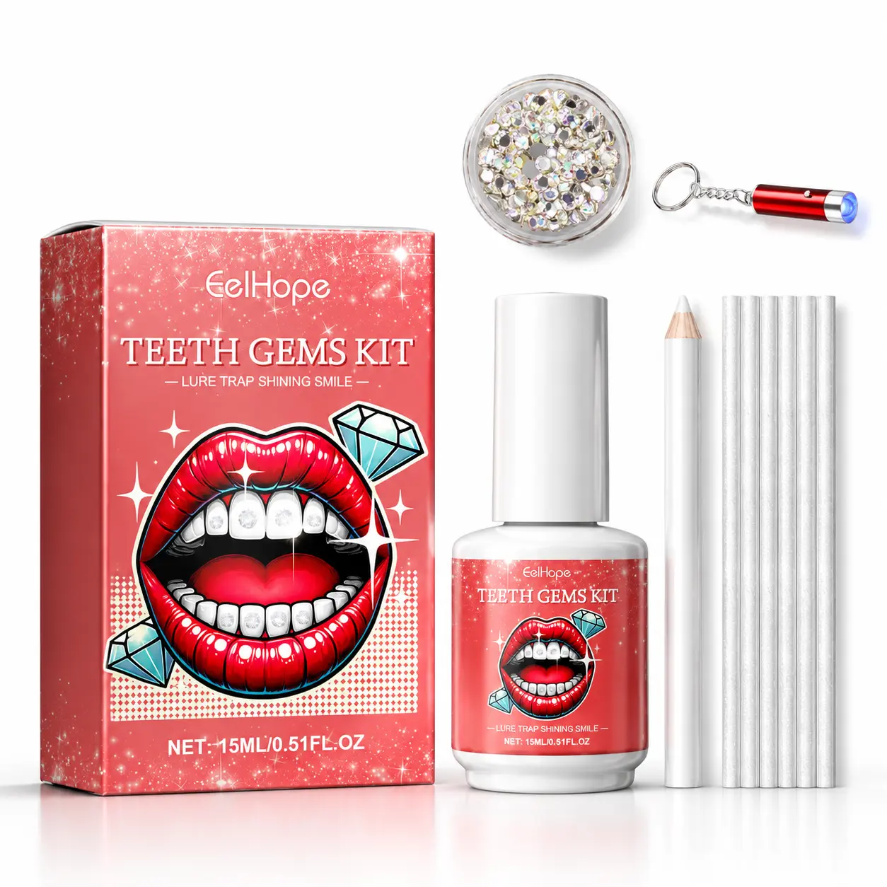 Tooth Gem DIY Kit with UV Light & UV Curing Function, Long-Lasting Shiny Teeth Accessory Crystals Rhinestones Set for Professional Fashion Smile Dental Decoration