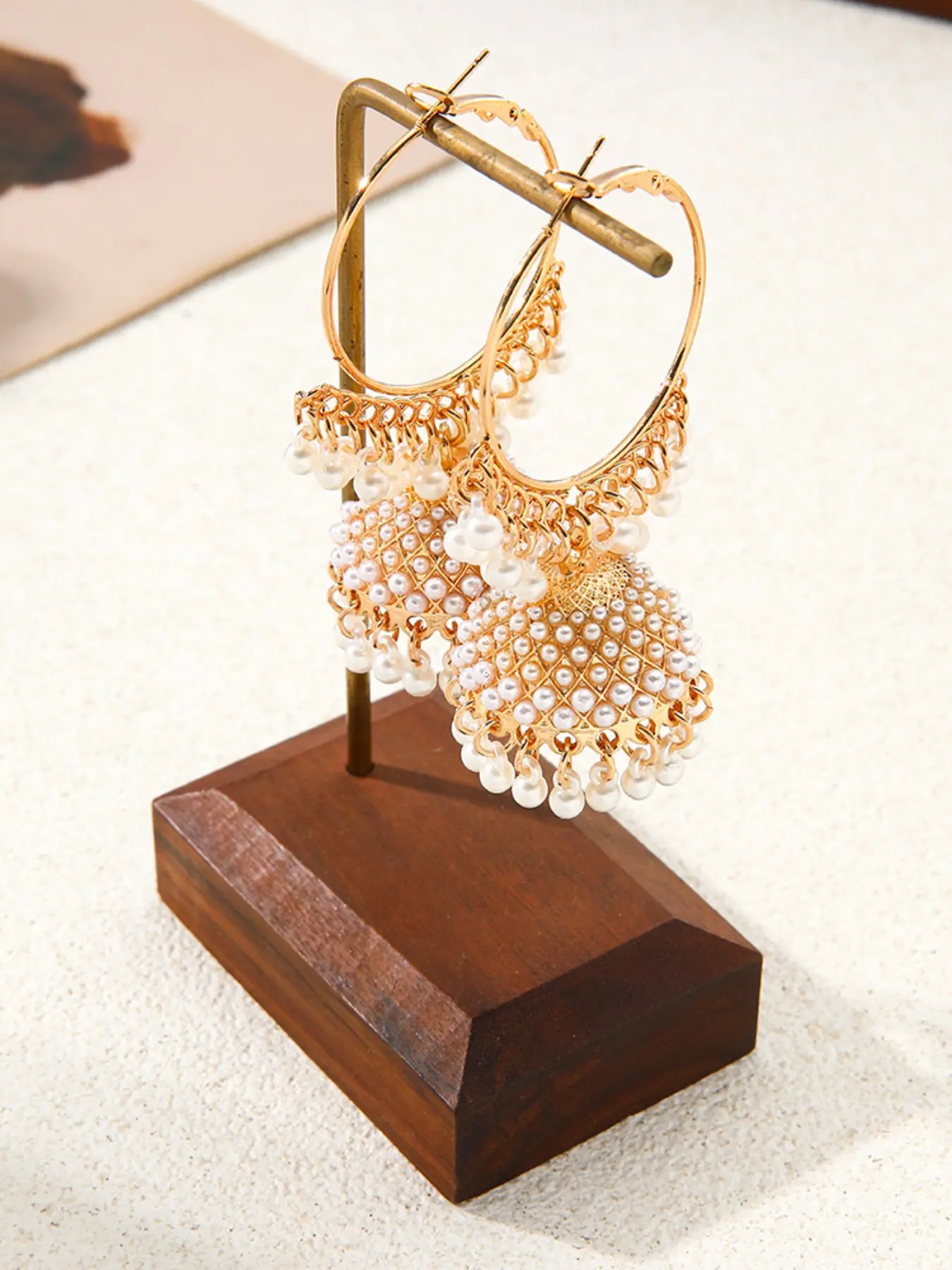 French Style Multi-Layer Pearl Bell Earrings, Vintage Metal Hollow Fringe Large Ring Studs, Bohemian Long Birdcage Pendant Earrings, Earrings Jewelry